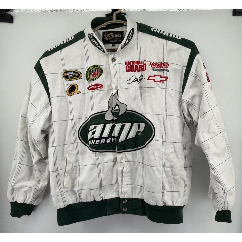 Vintage Chase Authentics Dale Earnhardt Jr #88 NASCAR Jacket White Men's 2XL